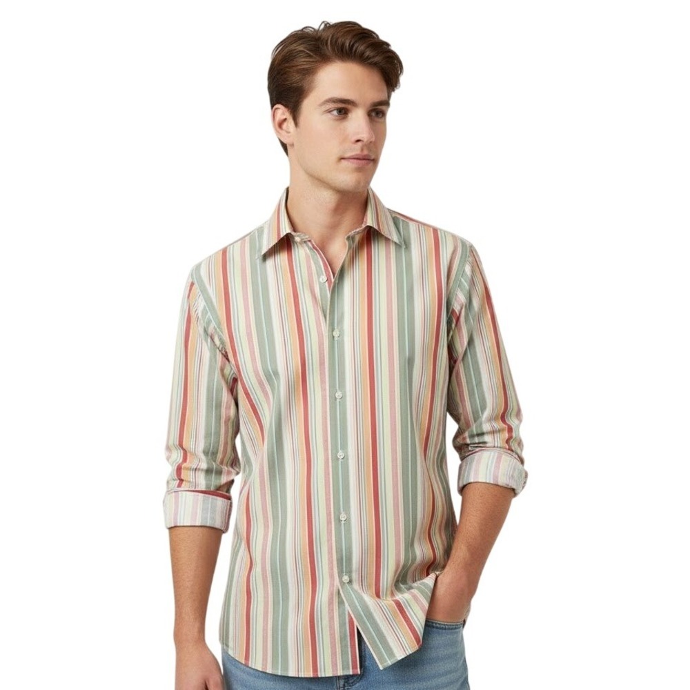 4YOU Scandinavia Button Down Shirt Multicolor Striped Casual Smart Classic XL